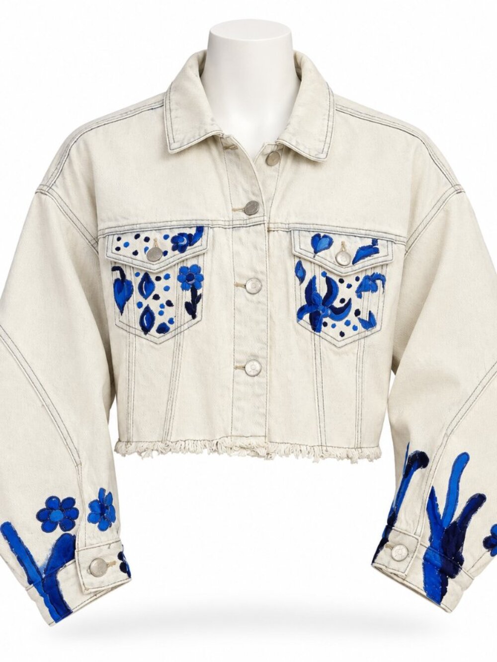 American Bazi Harmony Floral Embroidered Crop Denim Jacket Size Medium
